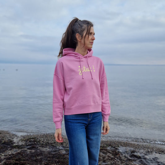 Kapuzenpullover Hoodie JETZT (bubble pink/pastell yellow) lovingsoul