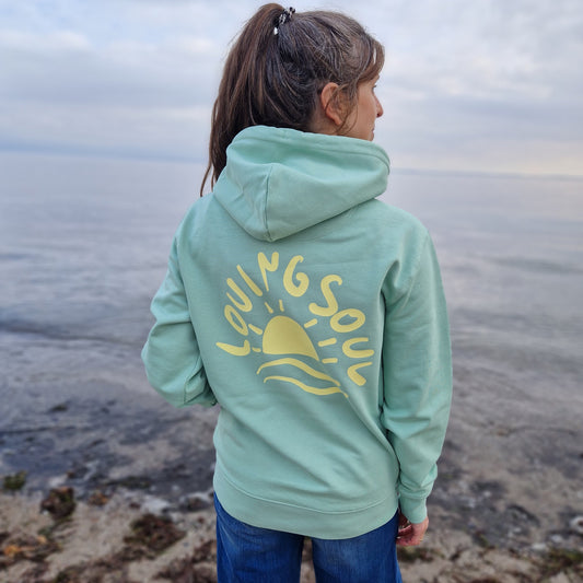 Kapuzenpullover Hoodie SUNSET (misty jade/pastell yellow) loving soul
