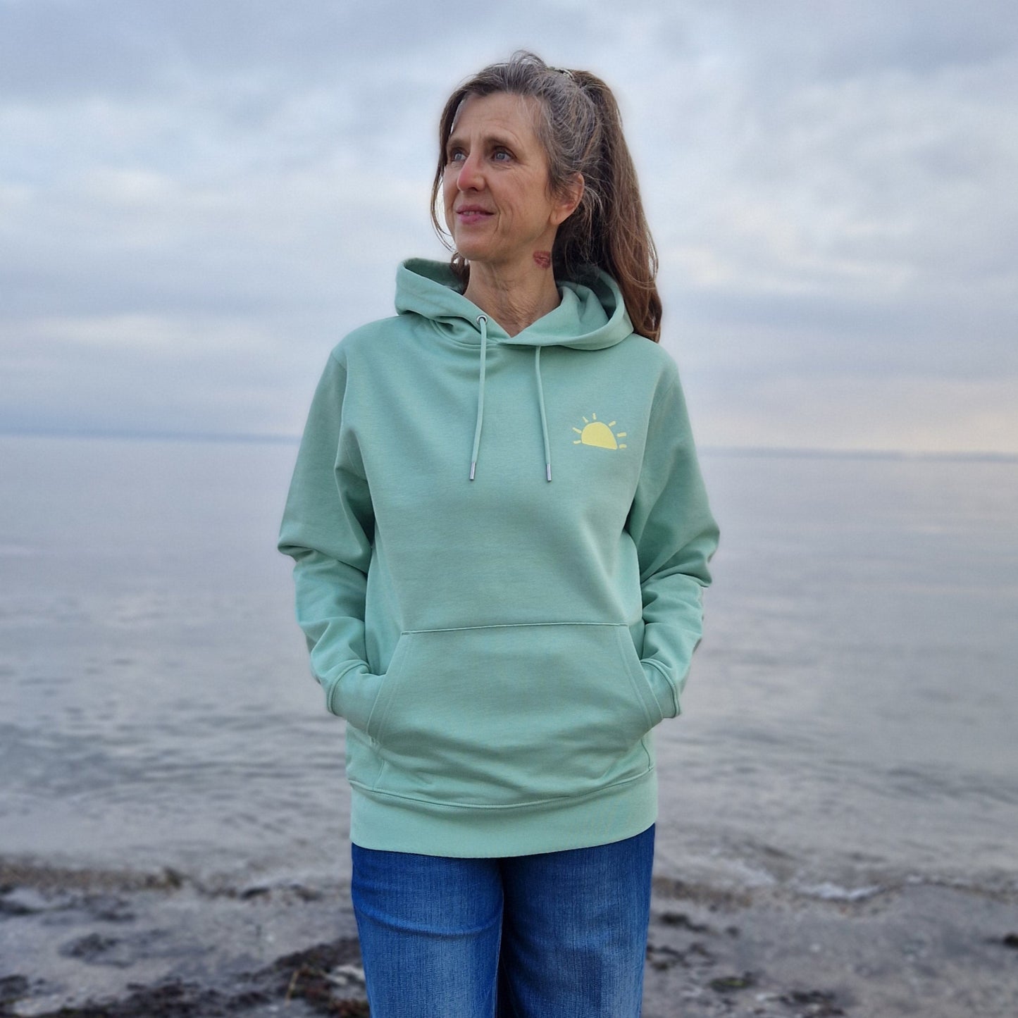 Kapuzenpullover Hoodie SUNSET (misty jade/pastell yellow) loving soul