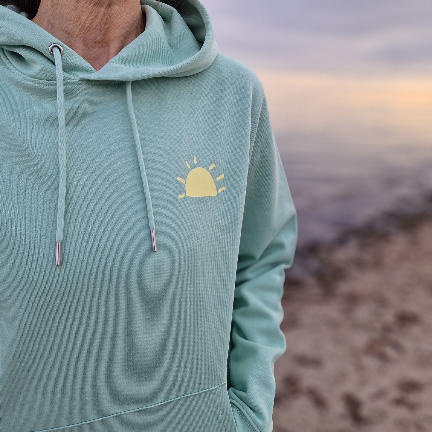 Kapuzenpullover Hoodie SUNSET (misty jade/pastell yellow) loving soul