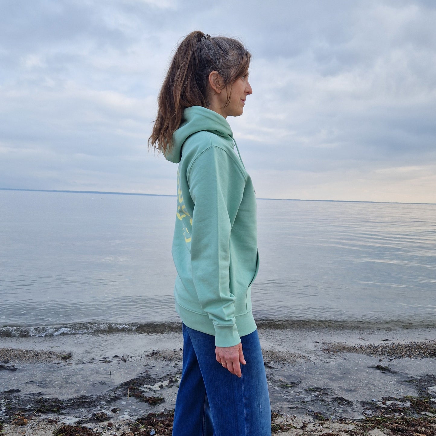 Kapuzenpullover Hoodie SUNSET (misty jade/pastell yellow) loving soul