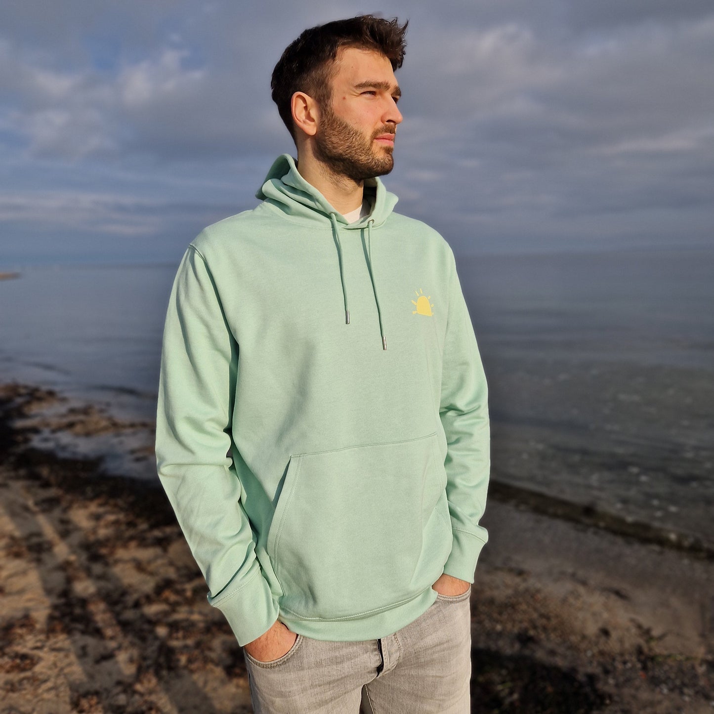 Kapuzenpullover Hoodie SUNSET (misty jade/pastell yellow) loving soul