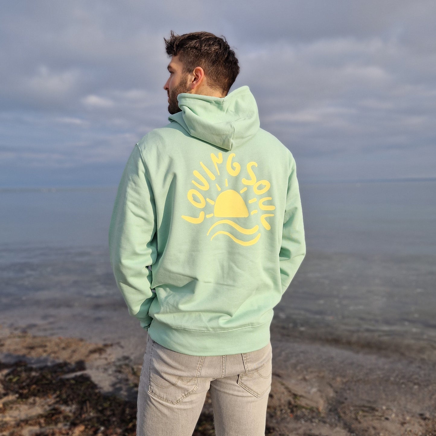 Kapuzenpullover Hoodie SUNSET (misty jade/pastell yellow) loving soul