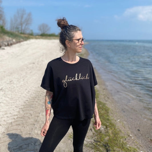T-Shirt GLÜCKLICH (black/leo) loving soul