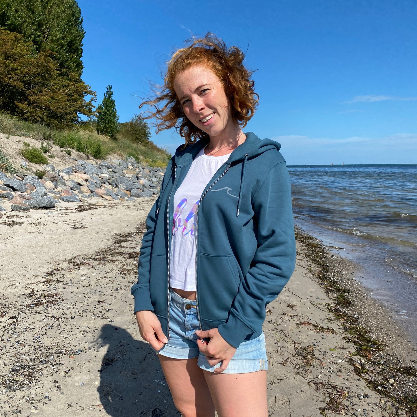 Zipper Hoodie WAVE/SURFBOARD (stargazer/coolgrey) loving soul