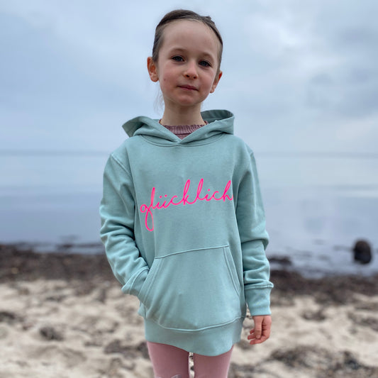 Kinder Kapuzenpullover Hoodie GLÜCKLICH (aloe/pink) loving soul