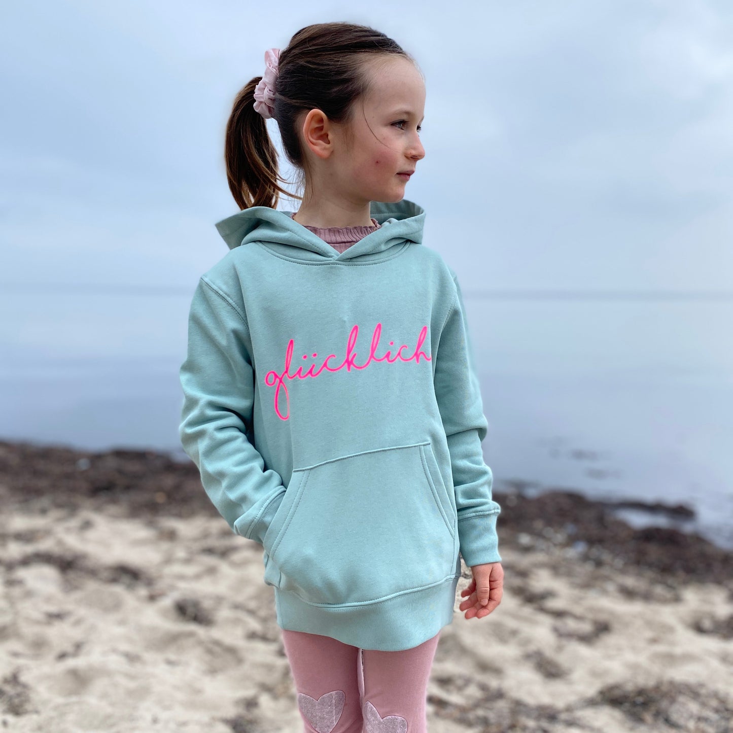 Kinder Kapuzenpullover Hoodie GLÜCKLICH (aloe/pink) loving soul