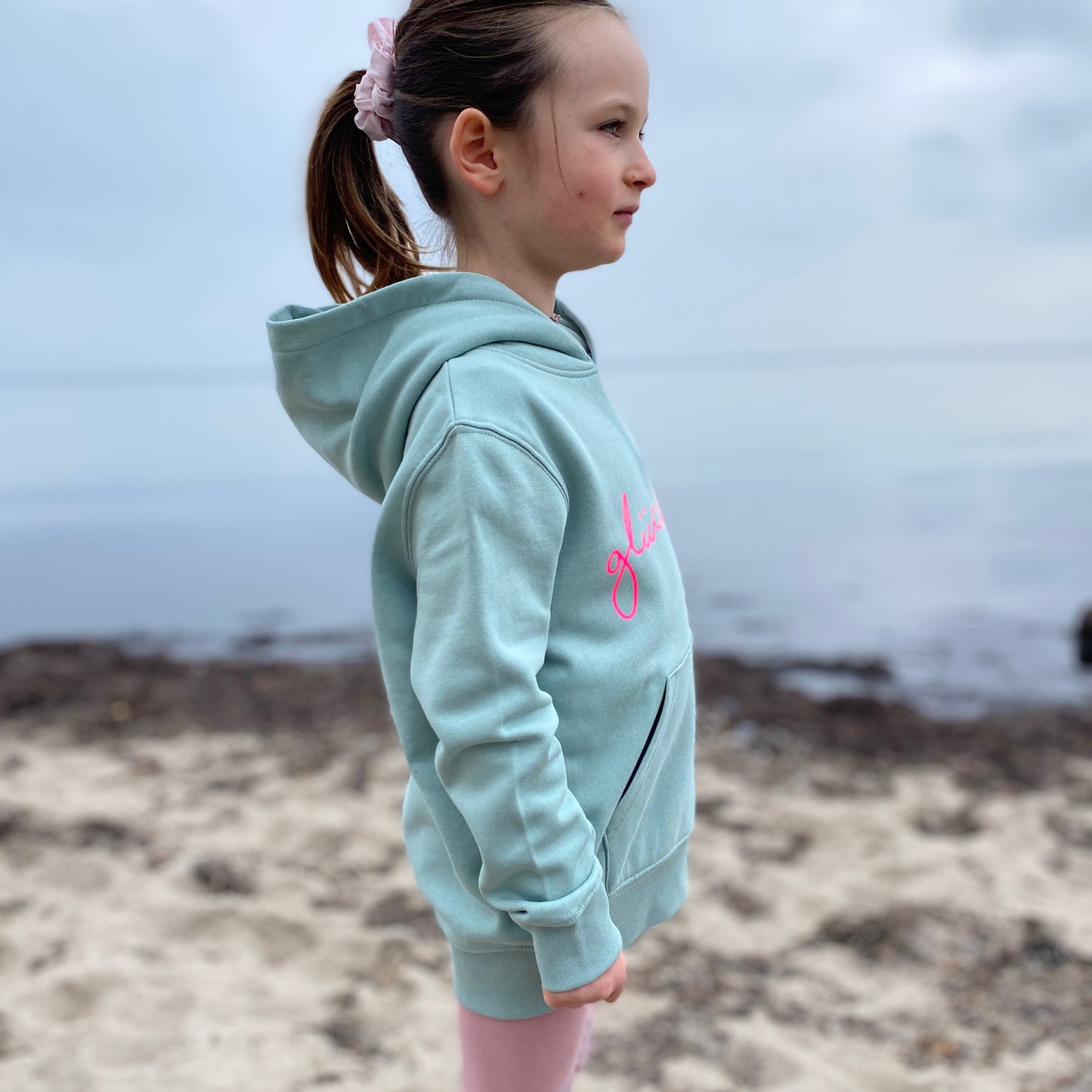 Kinder Kapuzenpullover Hoodie GLÜCKLICH (aloe/pink) loving soul