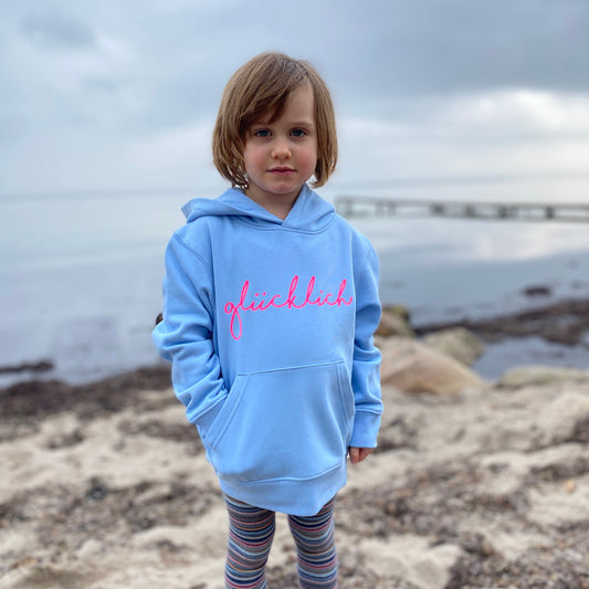 Kinder Kapuzenpullover Hoodie GLÜCKLICH (blue soul/pink) loving soul