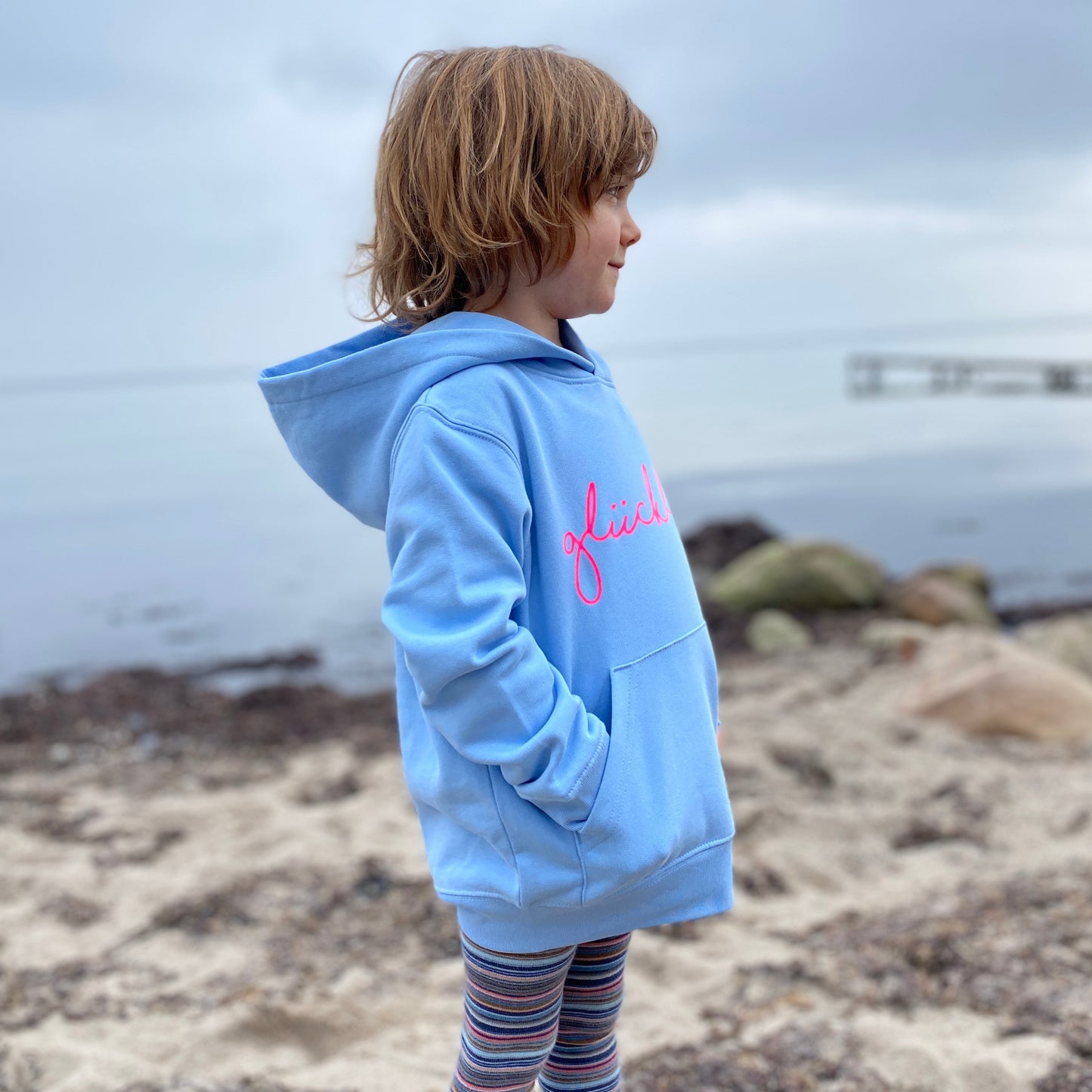 Kinder Kapuzenpullover Hoodie GLÜCKLICH (blue soul/pink) loving soul