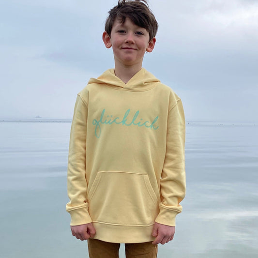 Kinder Kapuzenpullover Hoodie GLÜCKLICH (viva yellow/mint) loving soul