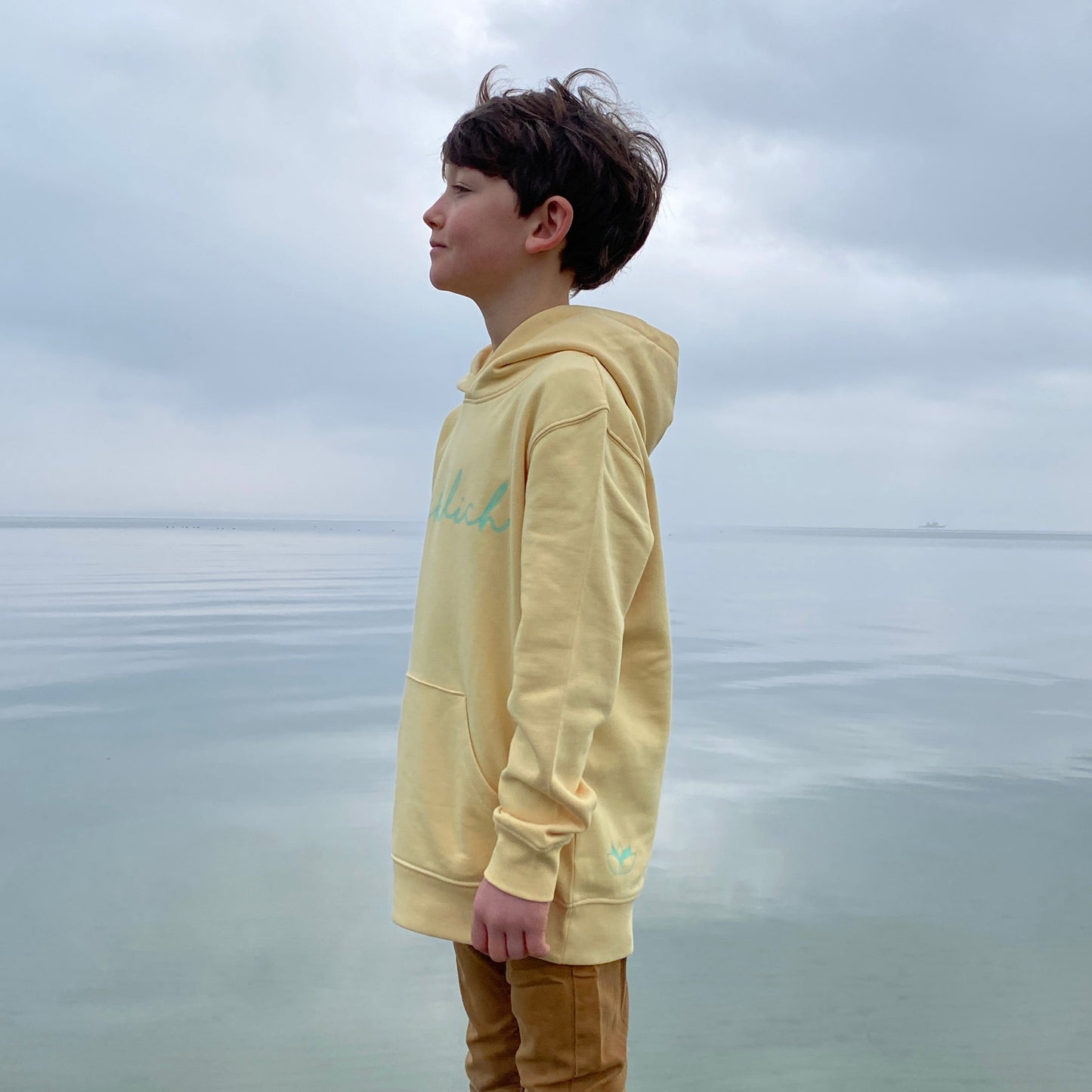 Kinder Kapuzenpullover Hoodie GLÜCKLICH (viva yellow/mint) loving soul