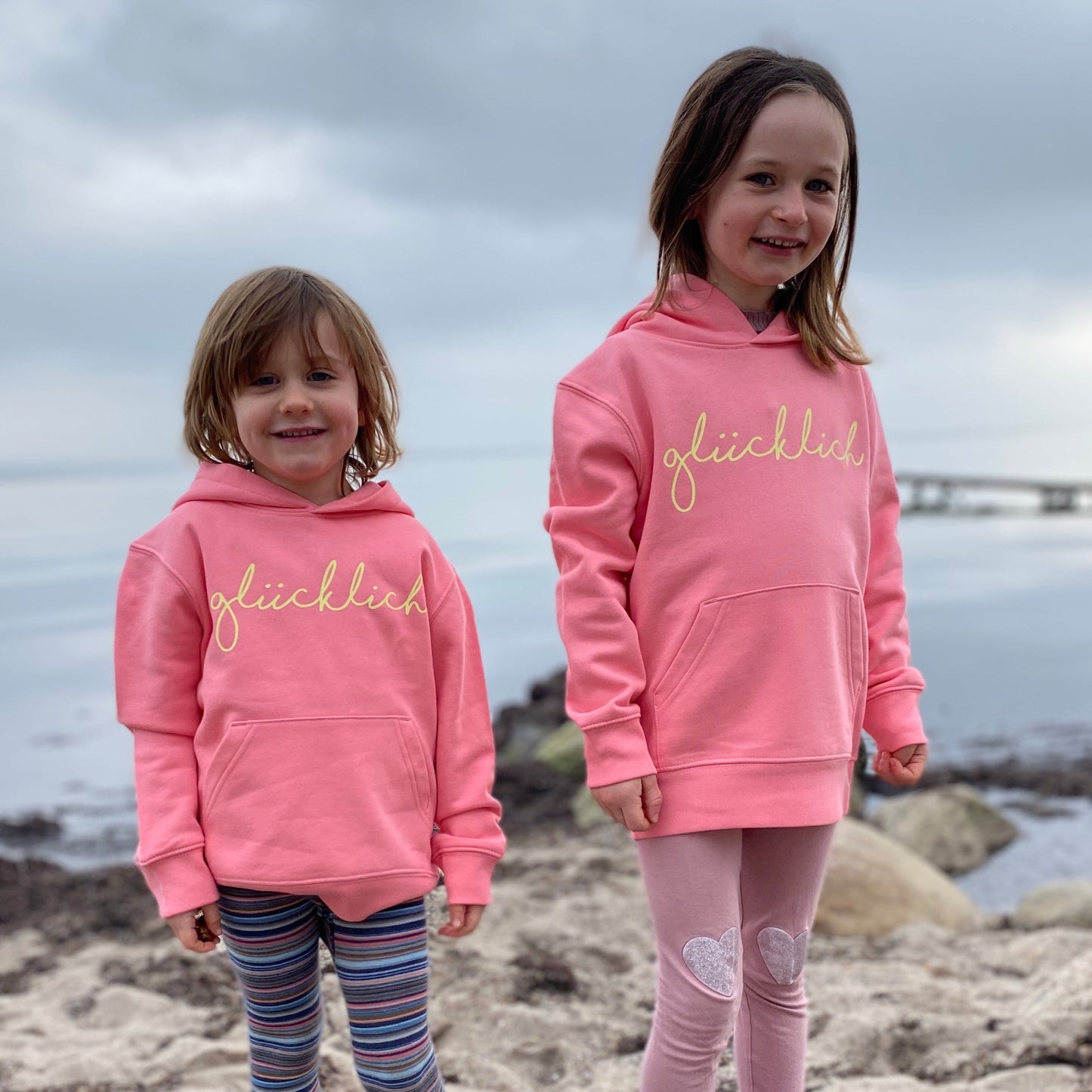Kinder Kapuzenpullover Hoodie GLÜCKLICH (pink joy/pastell yellow) loving soul