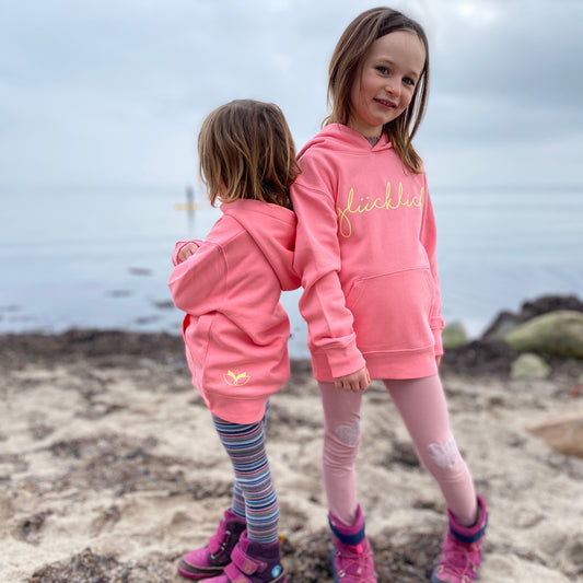 Kinder Kapuzenpullover Hoodie GLÜCKLICH (pink joy/pastell yellow) loving soul