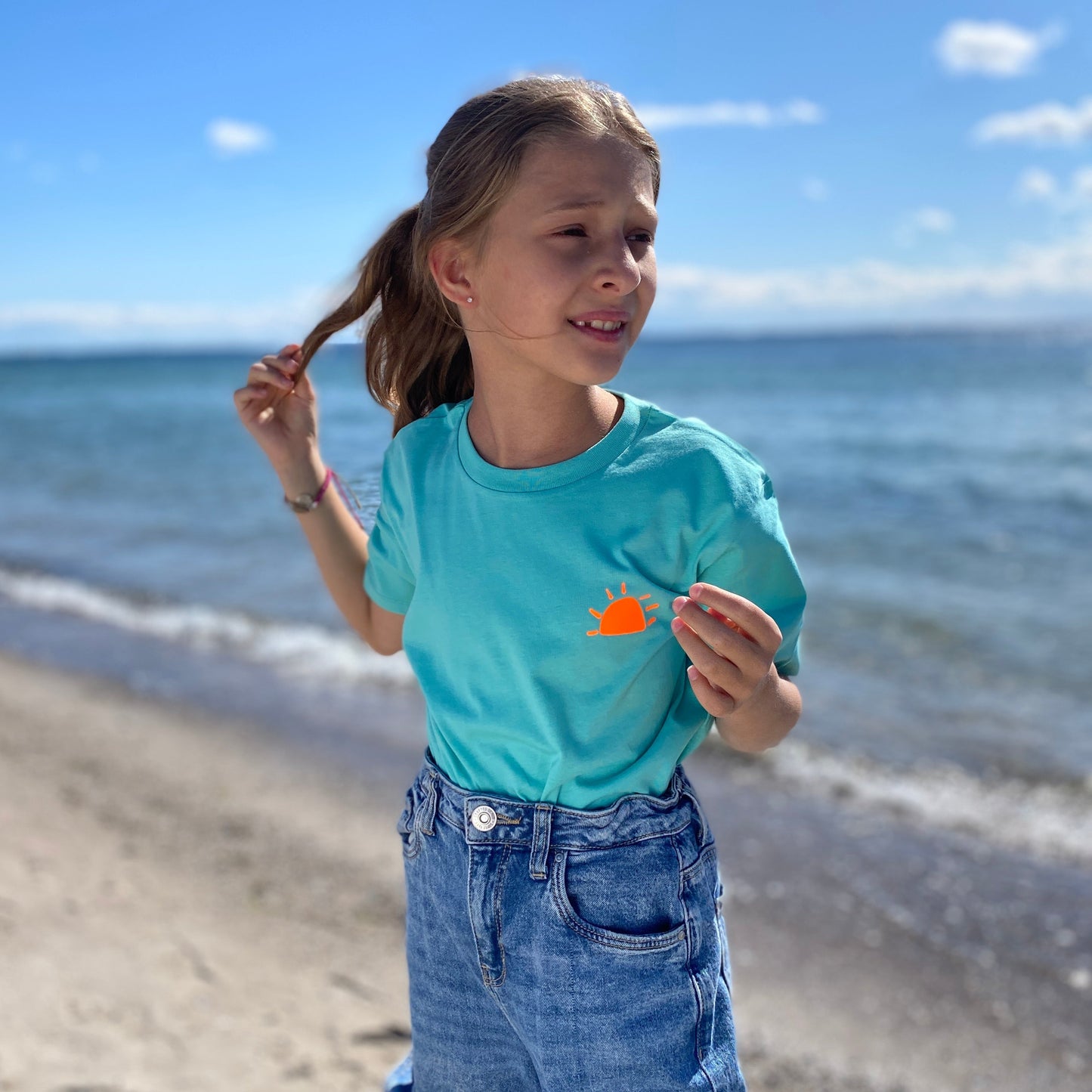 Kinder T-Shirt SUNSET (pool blue/orange) lovingsoul