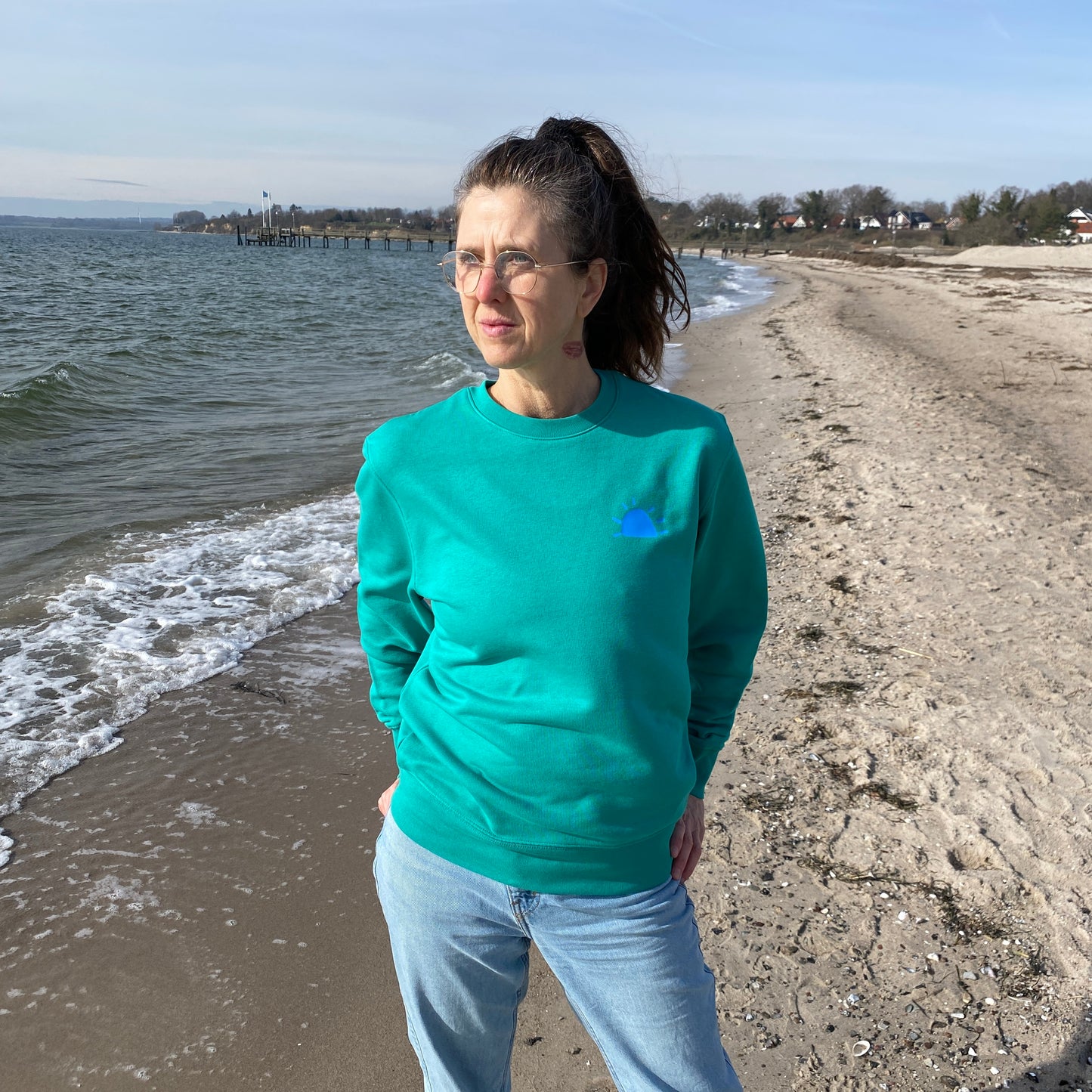 Sweatshirt SUNSET (go green/neon blue) loving soul