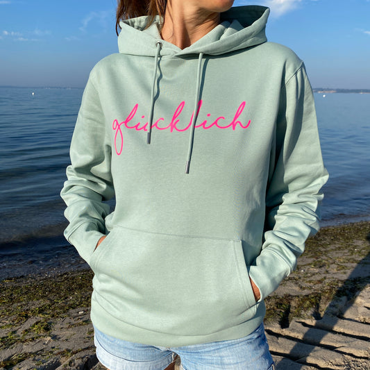 Kapuzenpullover Hoodie GLÜCKLICH (aloe/pink) loving soul