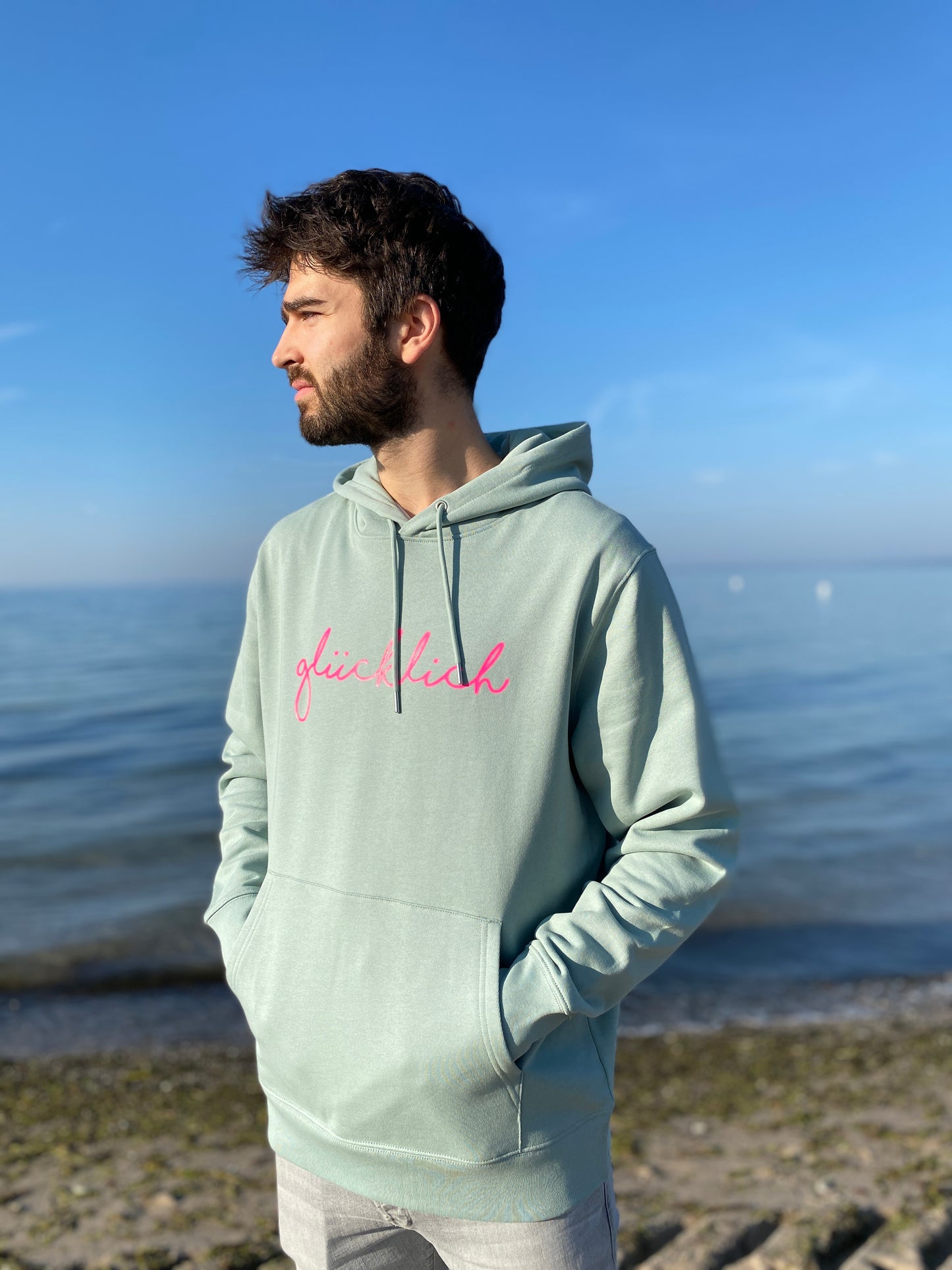 Kapuzenpullover Hoodie GLÜCKLICH (aloe/pink) loving soul