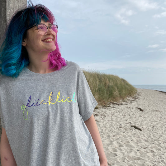 T-Shirt GLÜCKLICH (heather grey/rainbow) loving soul