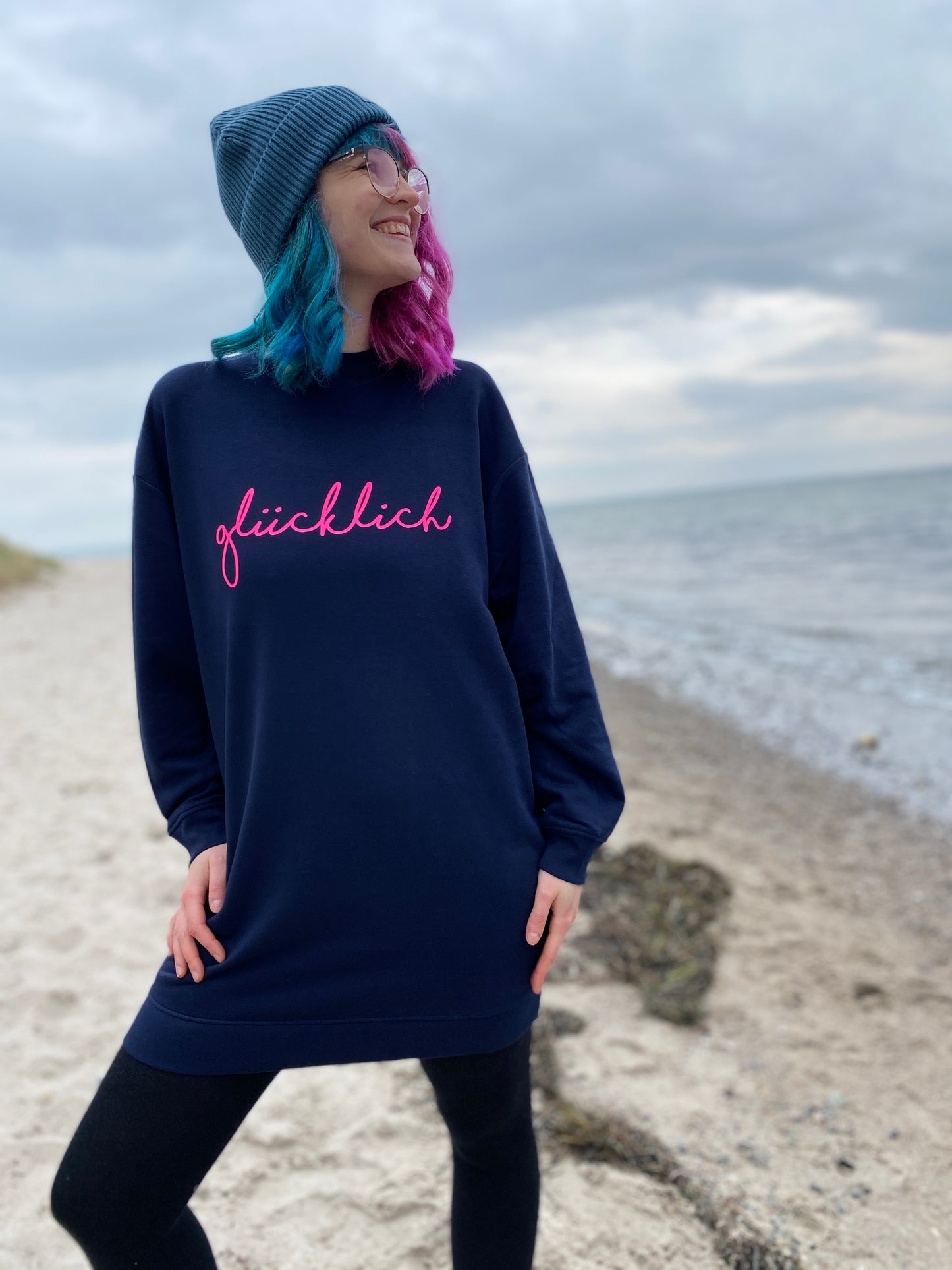 Sweatkleid GLÜCKLICH (navy/pink) loving soul