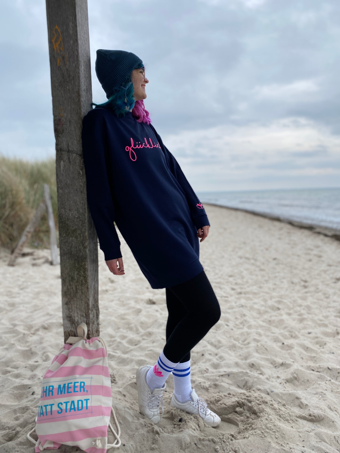 Sweatkleid GLÜCKLICH (navy/pink) loving soul