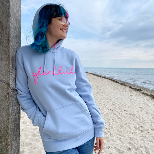 Kapuzenpullover Hoodie GLÜCKLICH (serene blue/pink) loving soul