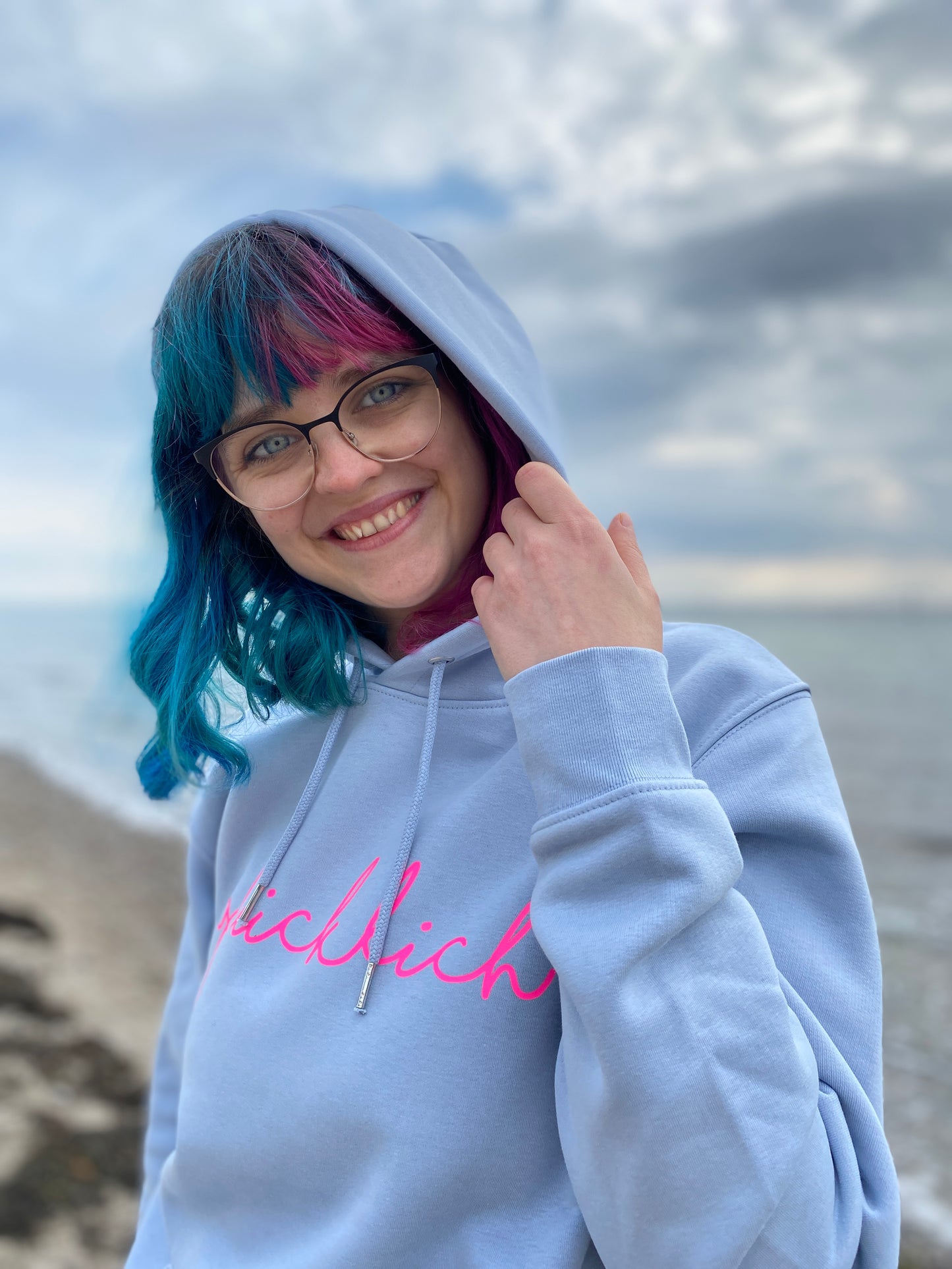 Kapuzenpullover Hoodie GLÜCKLICH (serene blue/pink) loving soul