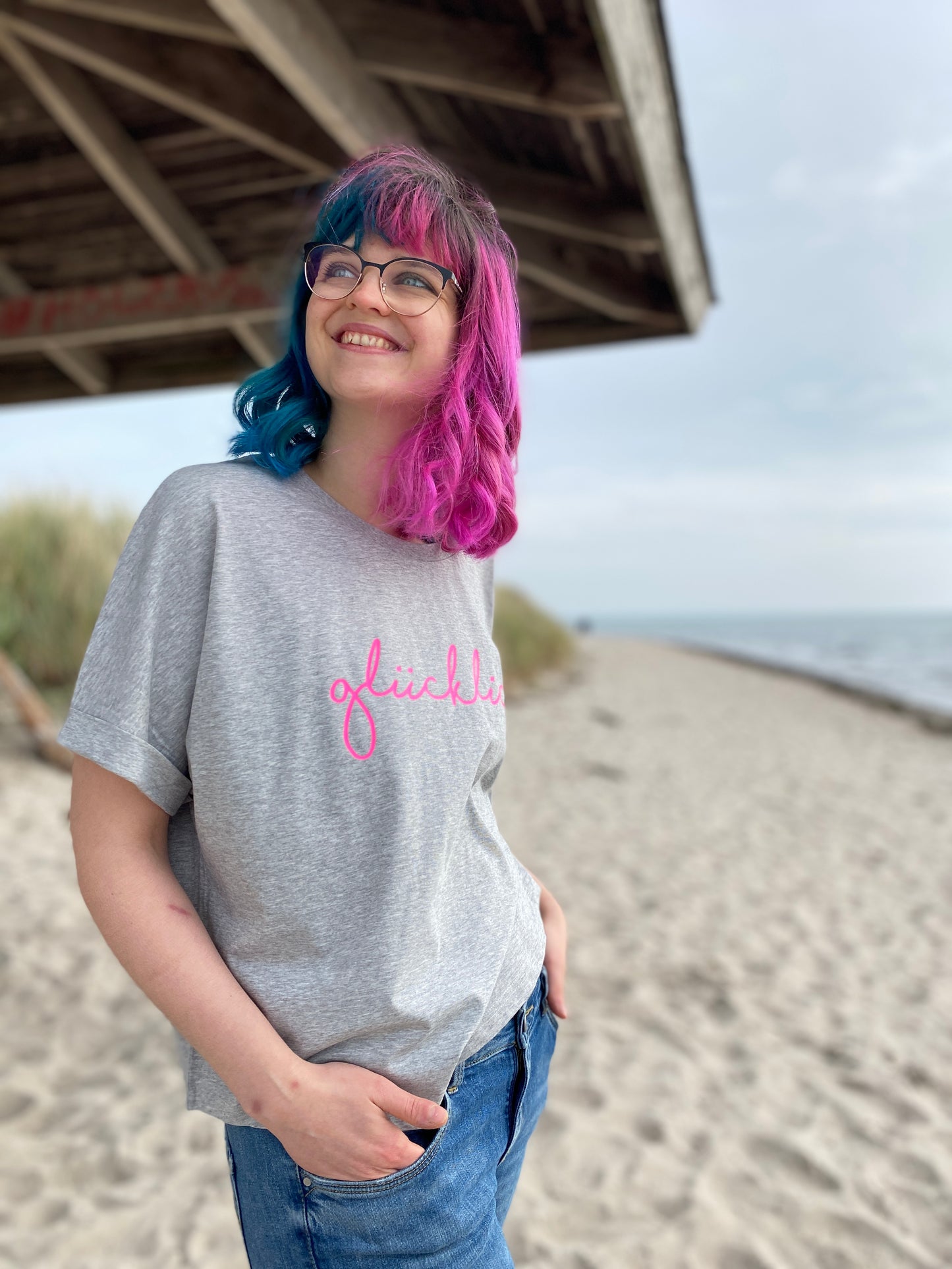 T-Shirt GLÜCKLICH (heather grey/pink) loving soul