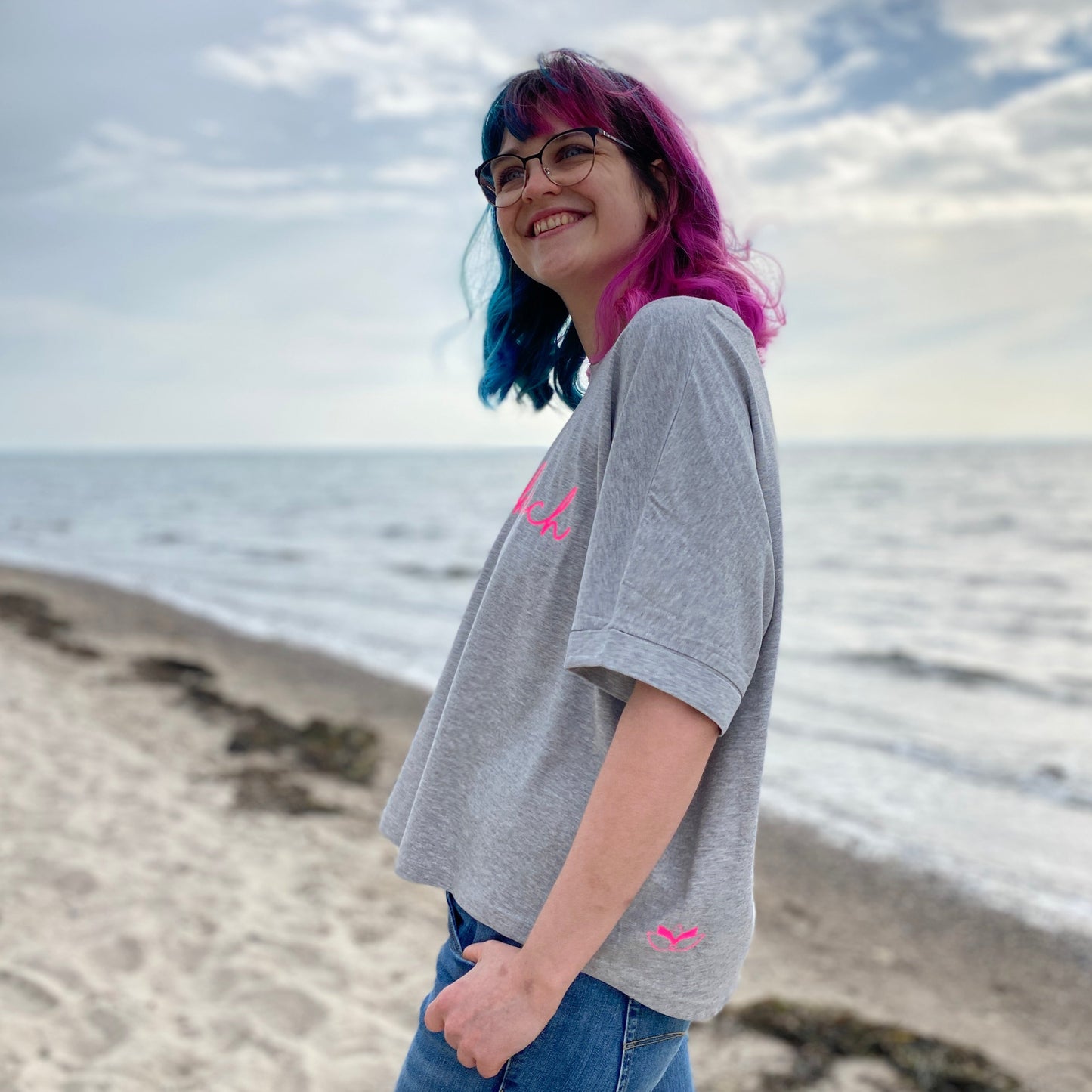 T-Shirt GLÜCKLICH (heather grey/pink) loving soul