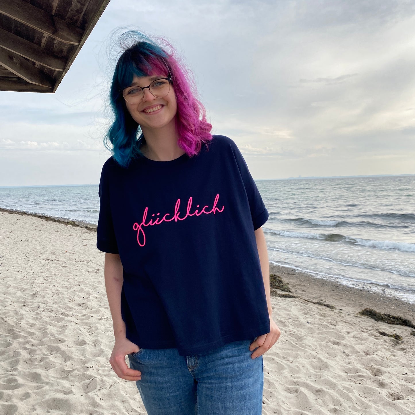 T-Shirt GLÜCKLICH (navy/pink) loving soul