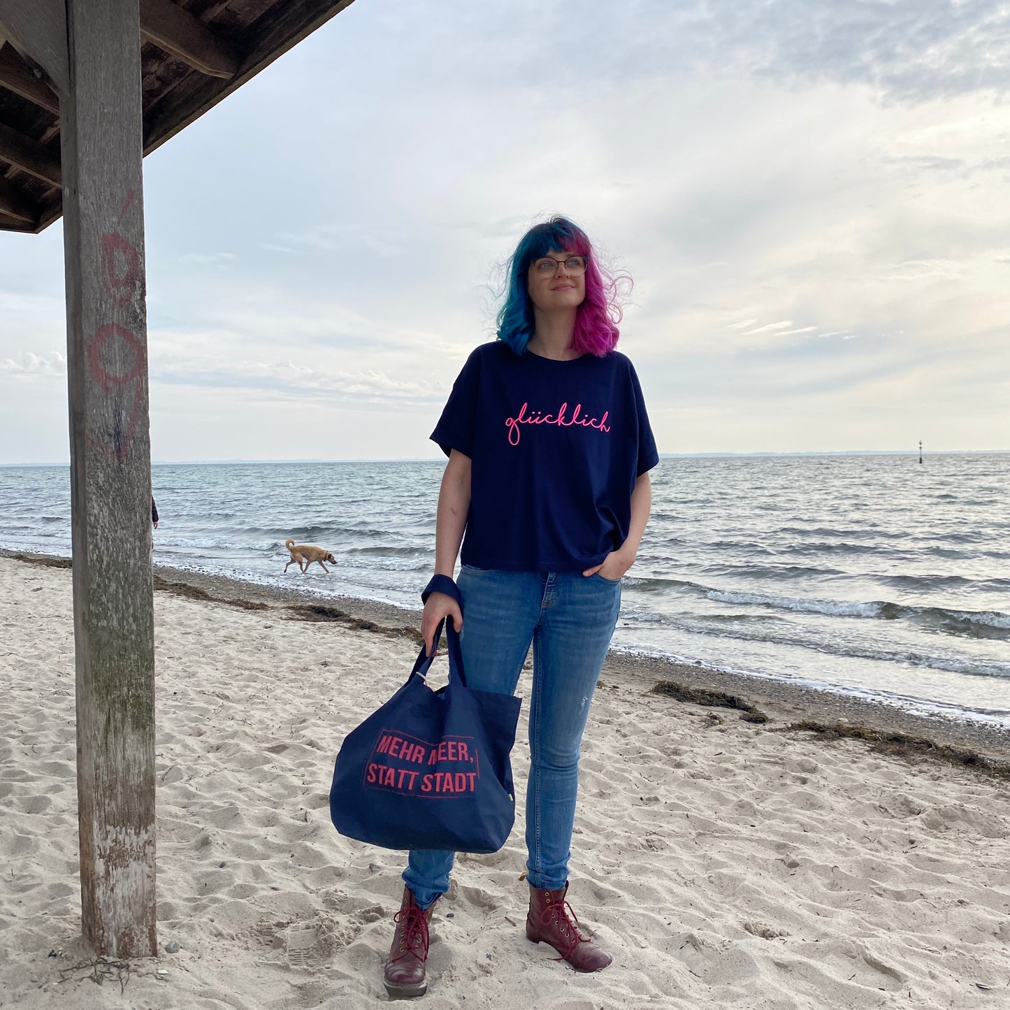T-Shirt GLÜCKLICH (navy/pink) loving soul