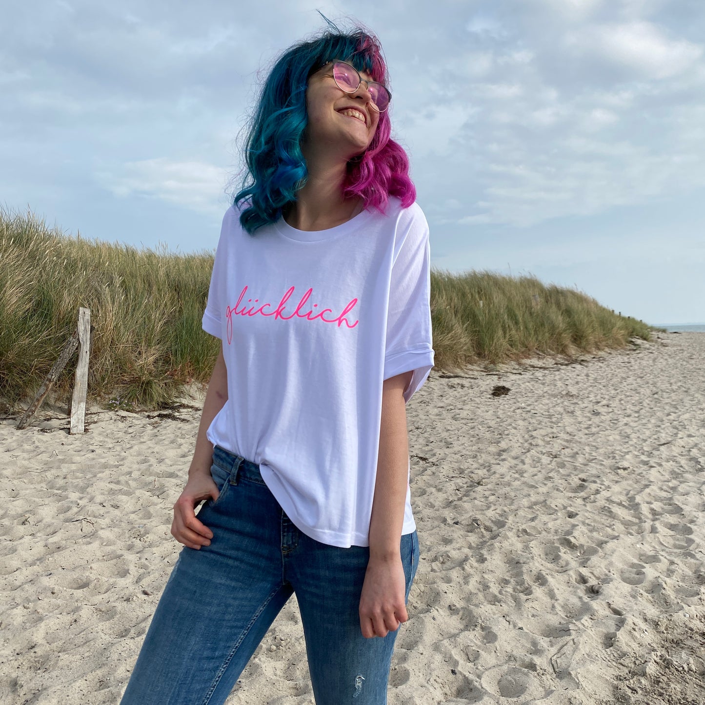 T-Shirt GLÜCKLICH (white/pink) loving soul