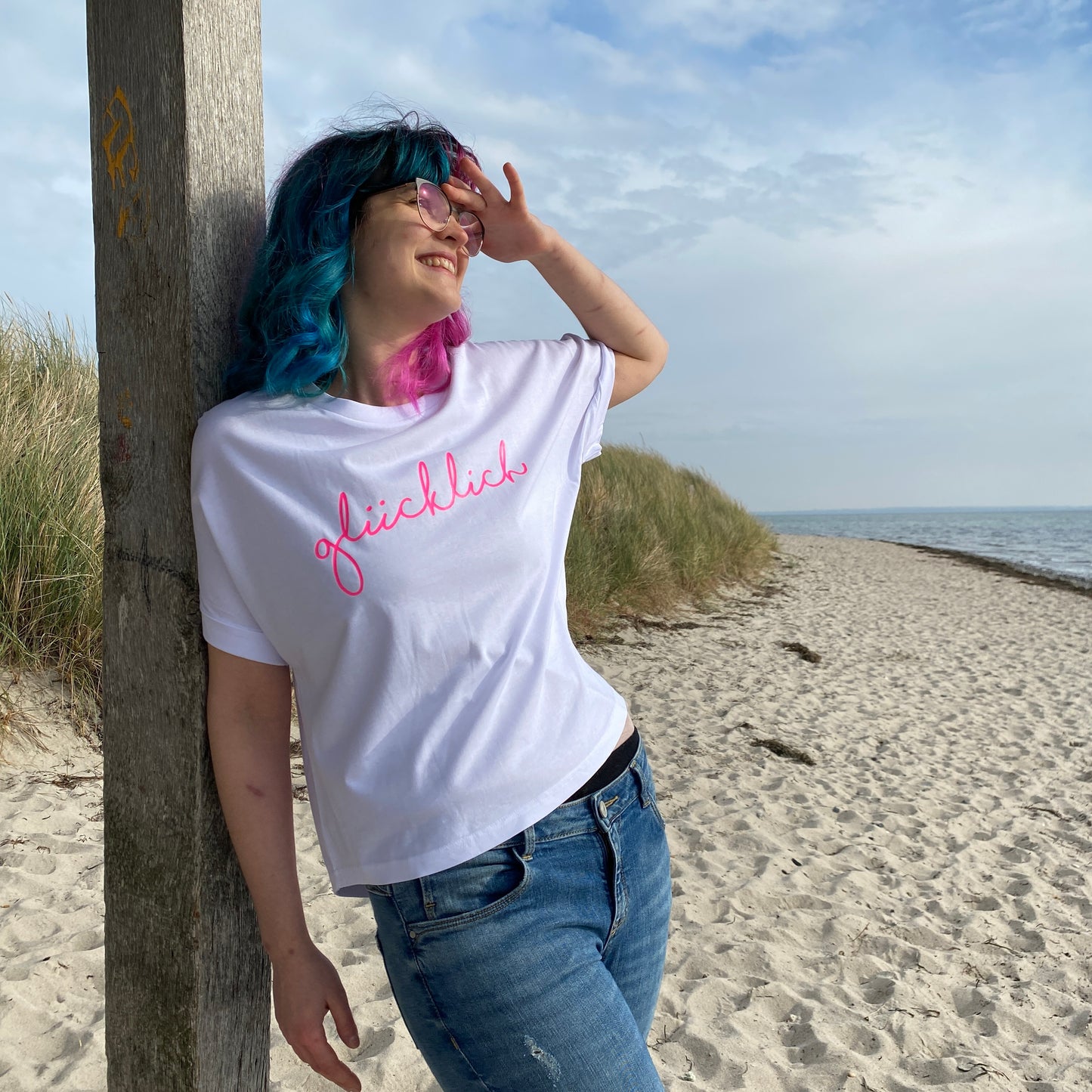 T-Shirt GLÜCKLICH (white/pink) loving soul