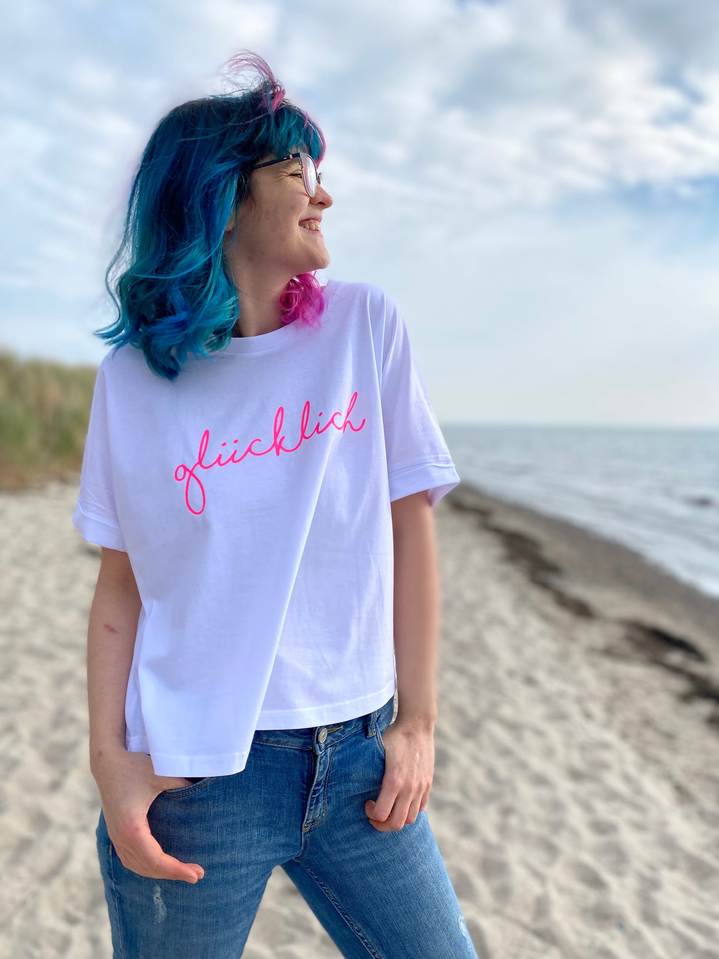 T-Shirt GLÜCKLICH (white/pink) loving soul