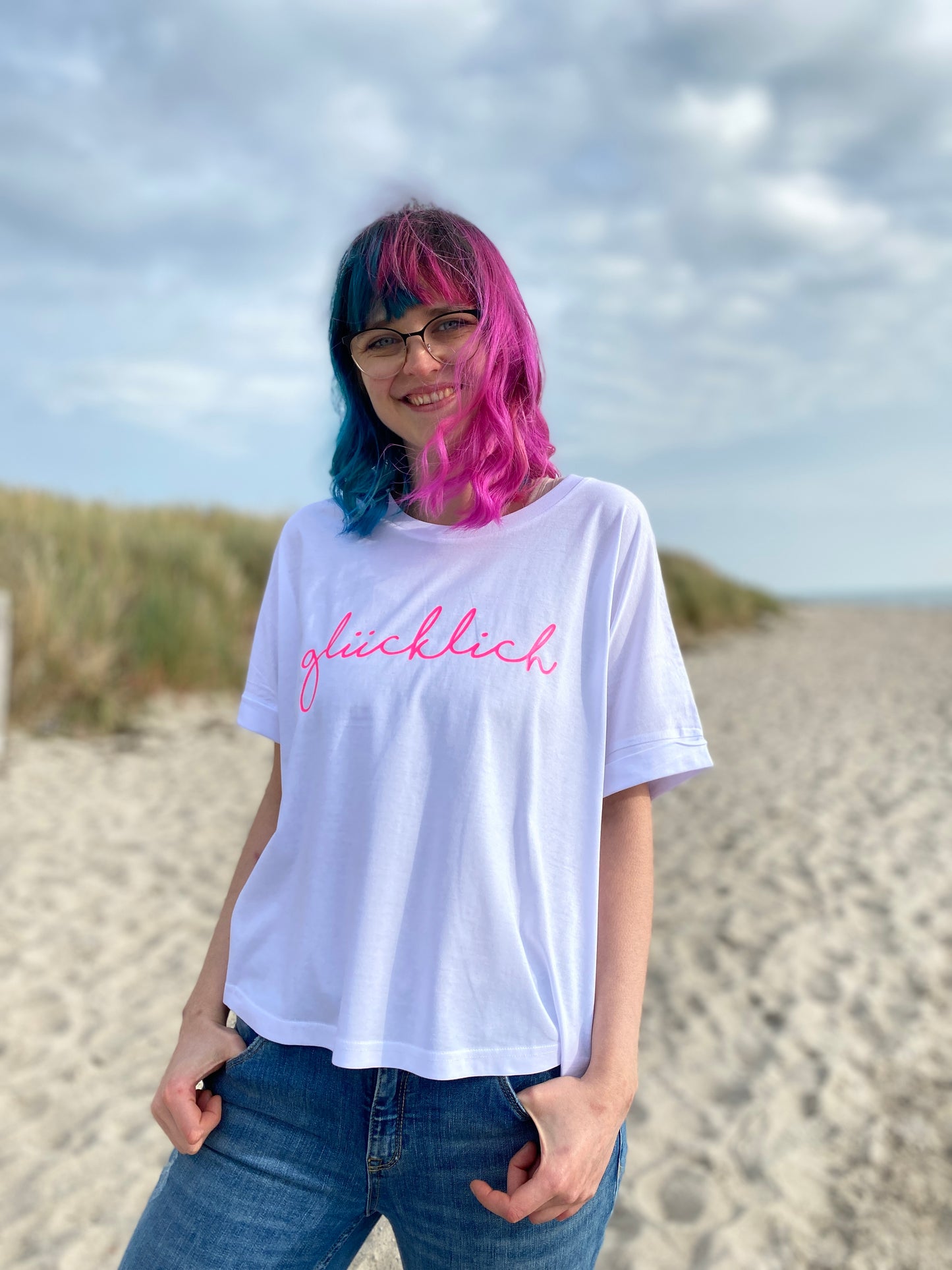 T-Shirt GLÜCKLICH (white/pink) loving soul