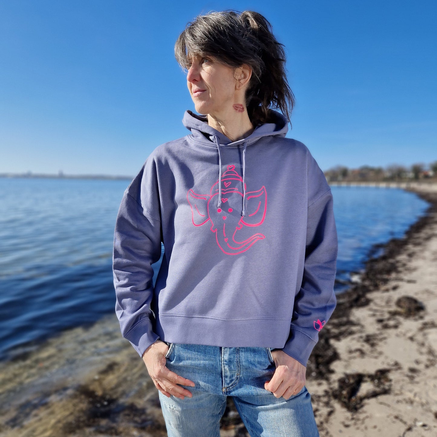Kapuzenpullover Hoodie GANESHA (blue grey/pink) lovingsoul