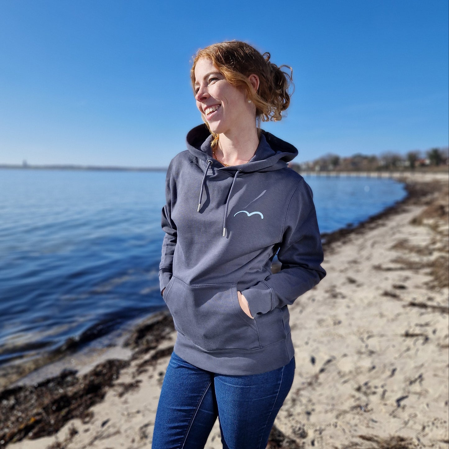 Kapuzenpullover Hoodie PELZI (indiaink grey/ice blue) lovingsoul