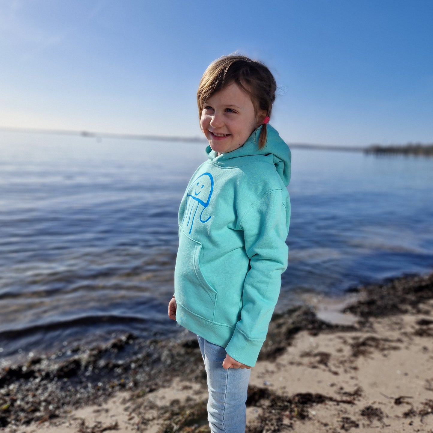 Kinder Kapuzenpullover Hoodie QUALLE (pool blue/neon blau) lovingsoul