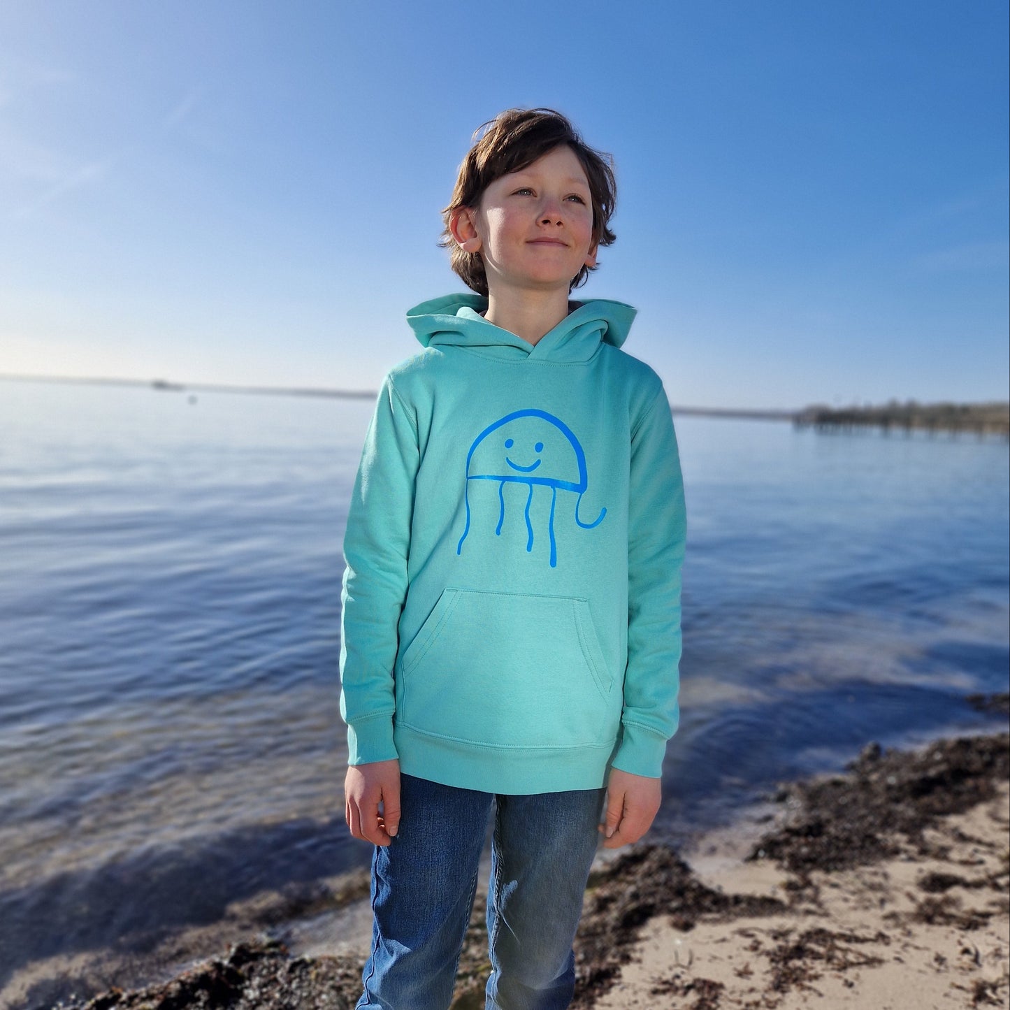 Kinder Kapuzenpullover Hoodie QUALLE (pool blue/neon blau) lovingsoul