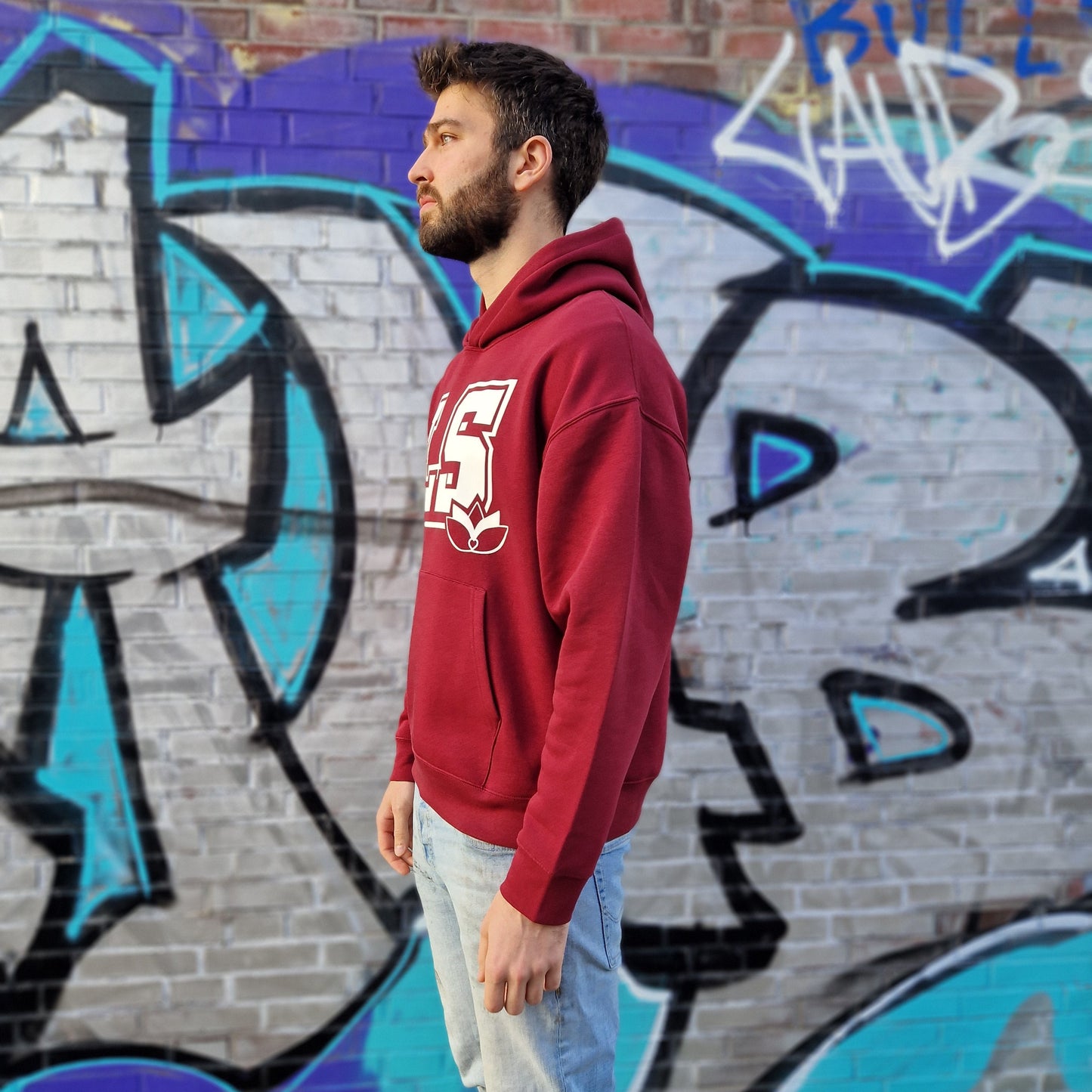 LS Hoodie relaxed fit Outfit Streetstyle burgundy