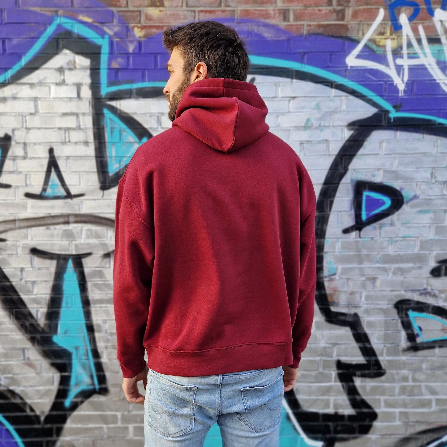 LS Hoodie oversized fit Rückseite rot weiß Logo