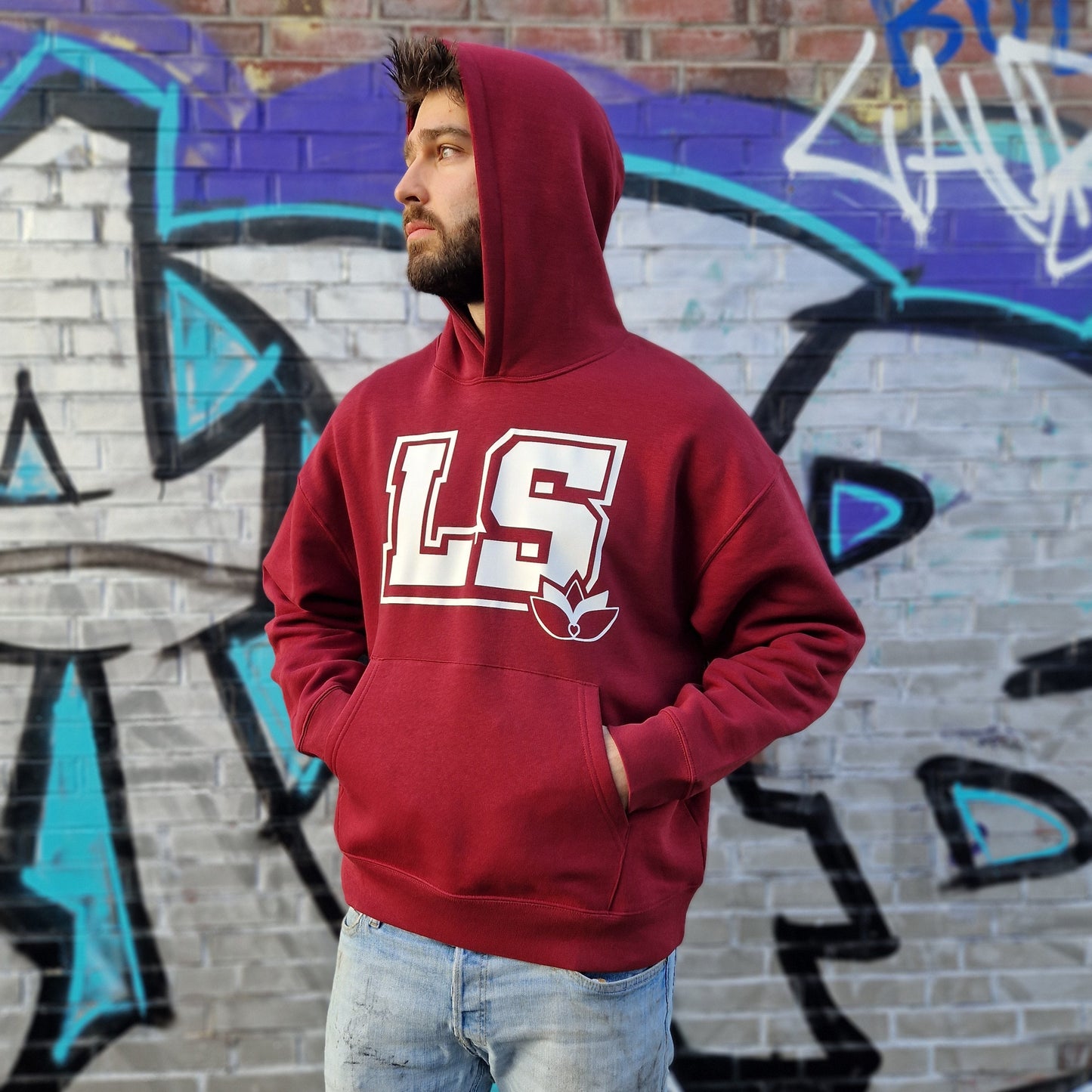 LS Hoodie Kapuze Detail oversized rot