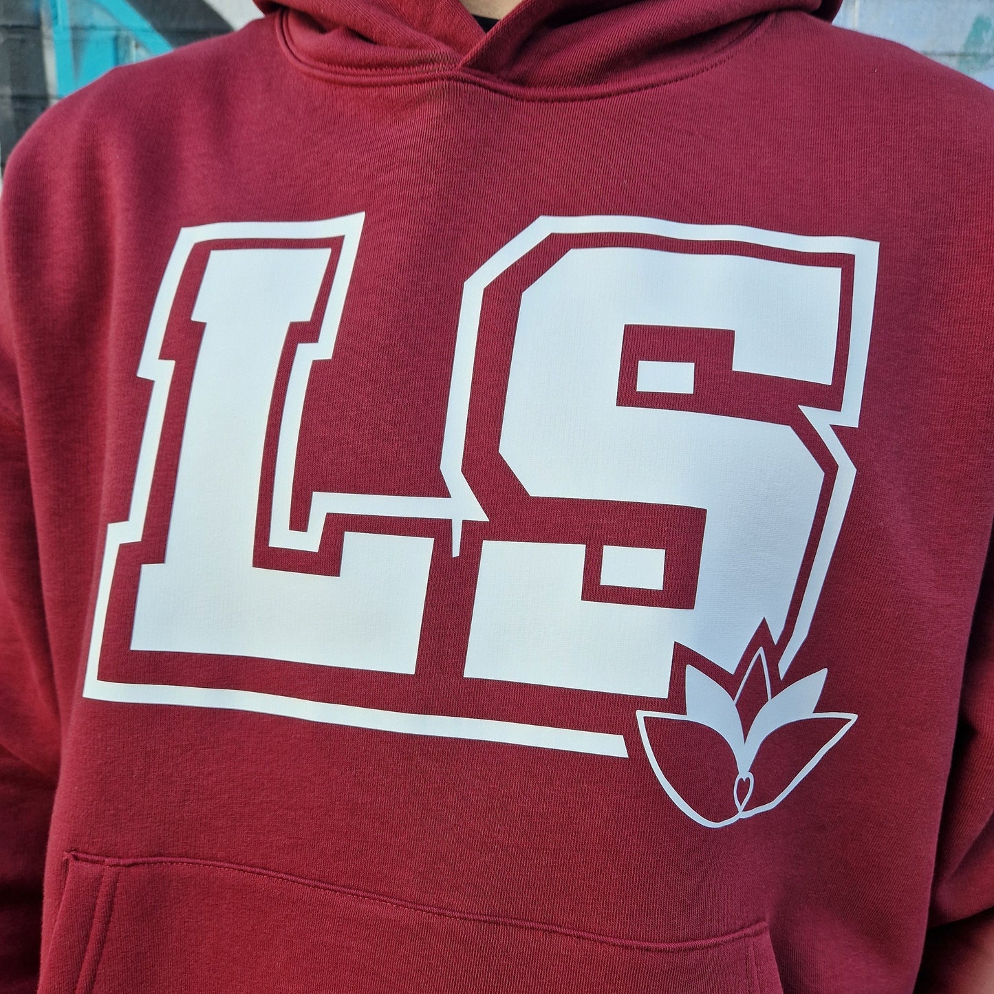 LS Hoodie College Print Detail weiß 3D Effekt
