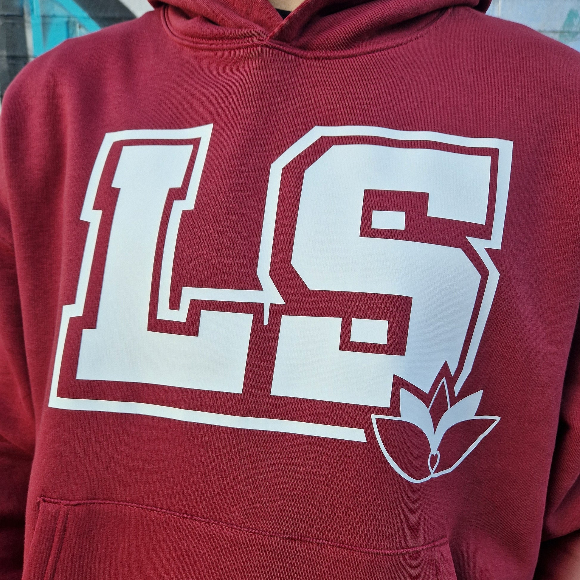 LS Hoodie College Print Detail weiß 3D Effekt