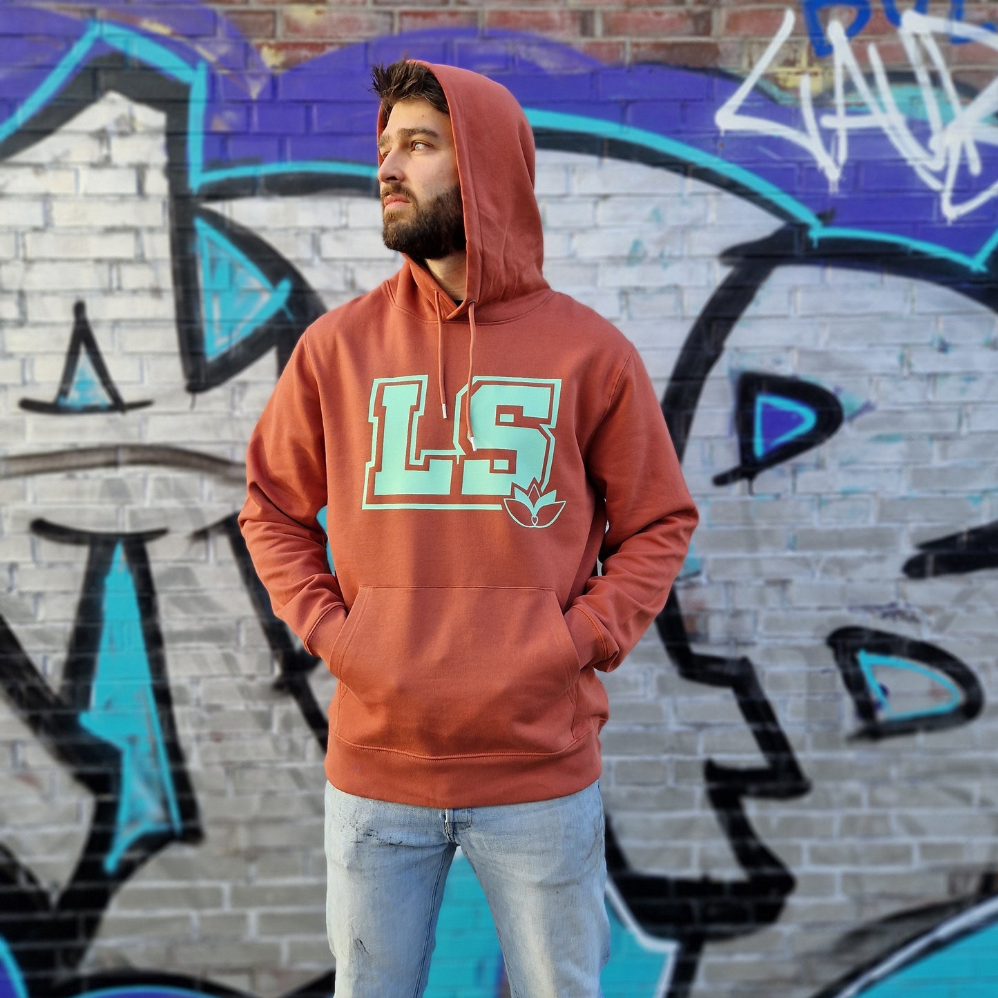 LS Hoodie Kapuze Detail Baumwolle braun