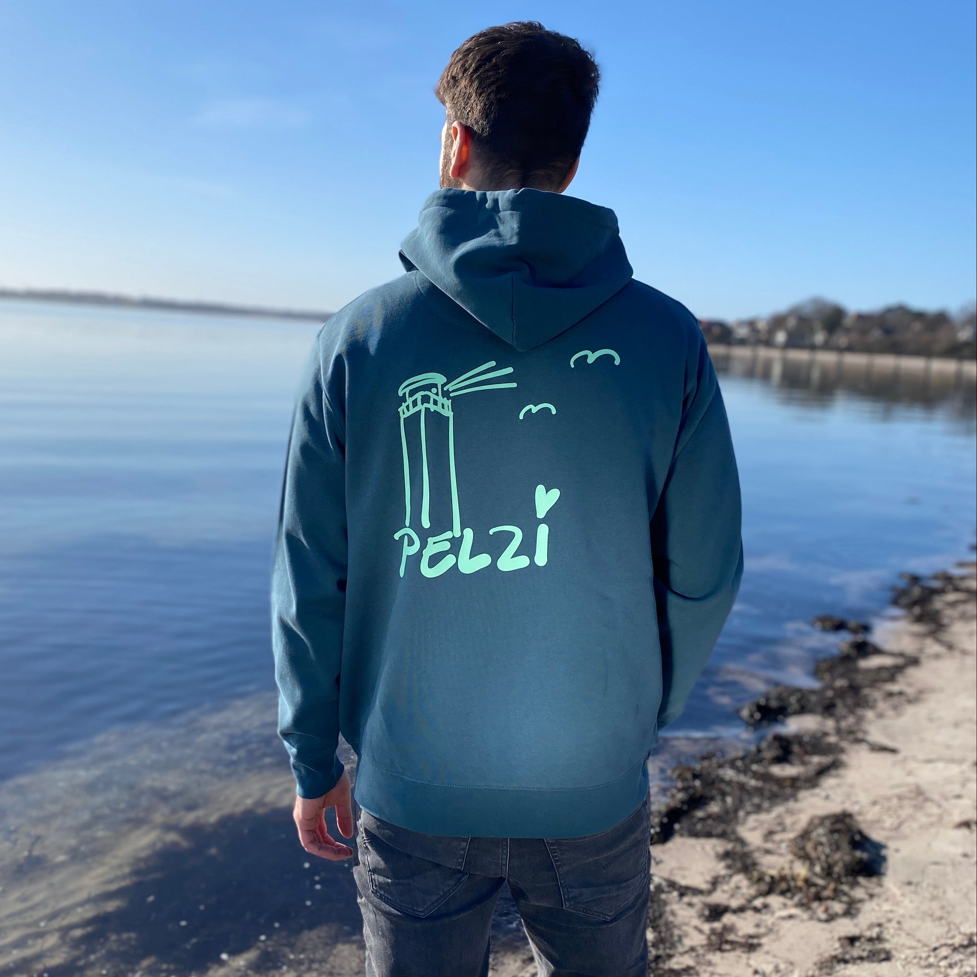 Zipper Hoodie Grün Pelzerhaken Print Mint Rückseite
