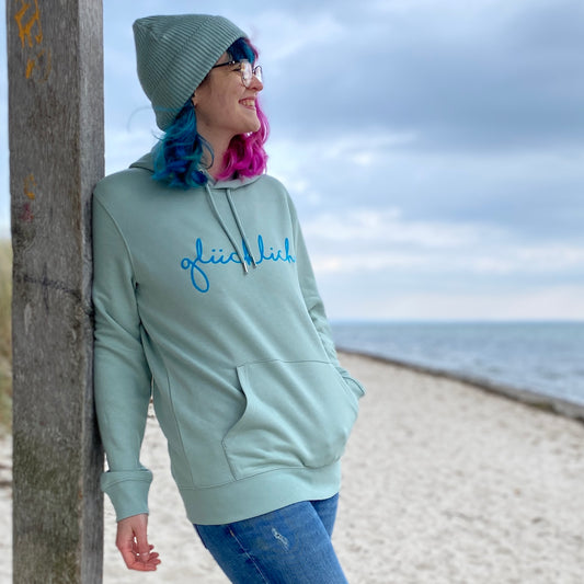 Kapuzenpullover Hoodie GLÜCKLICH (aloe/blue) loving soul