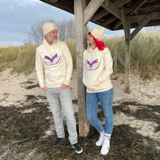 Kapuzenpullover Hoodie LOTUS (natural raw/lila) loving soul