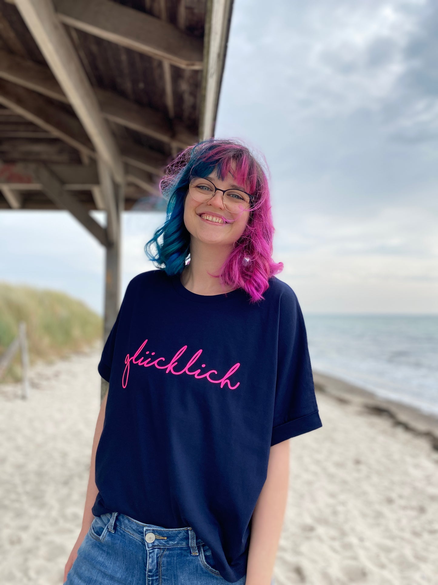 T-Shirt GLÜCKLICH (navy/pink) loving soul